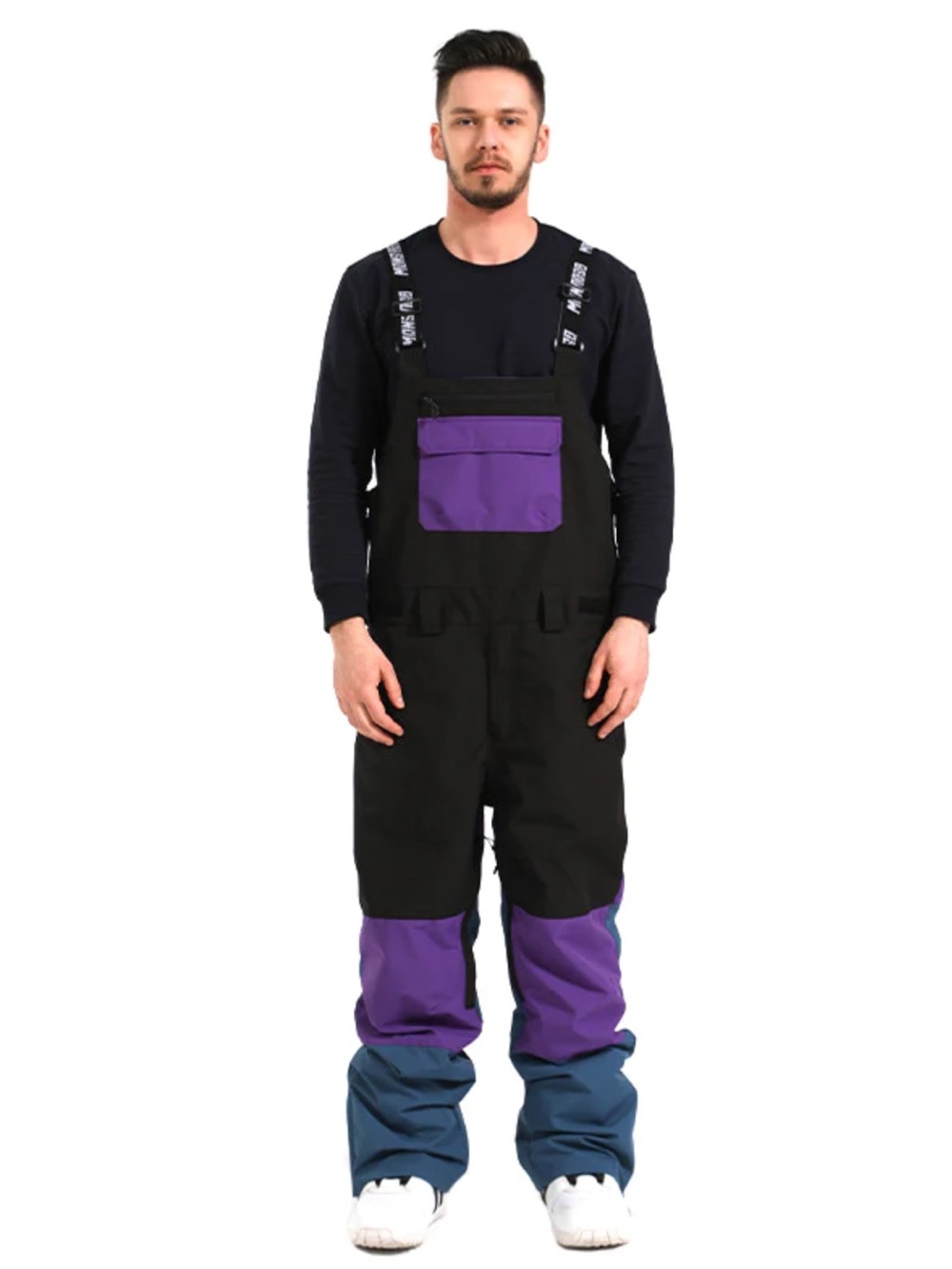 Gsou snow Men's colorblock Overall Bibb snow pants